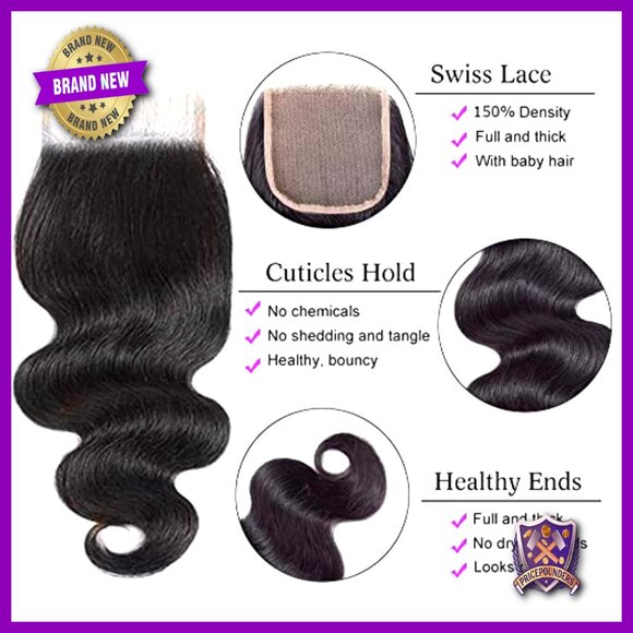 Brazilian Human Hair Extensions 3 Bundles with 4x4 Lace Closure Body Wave